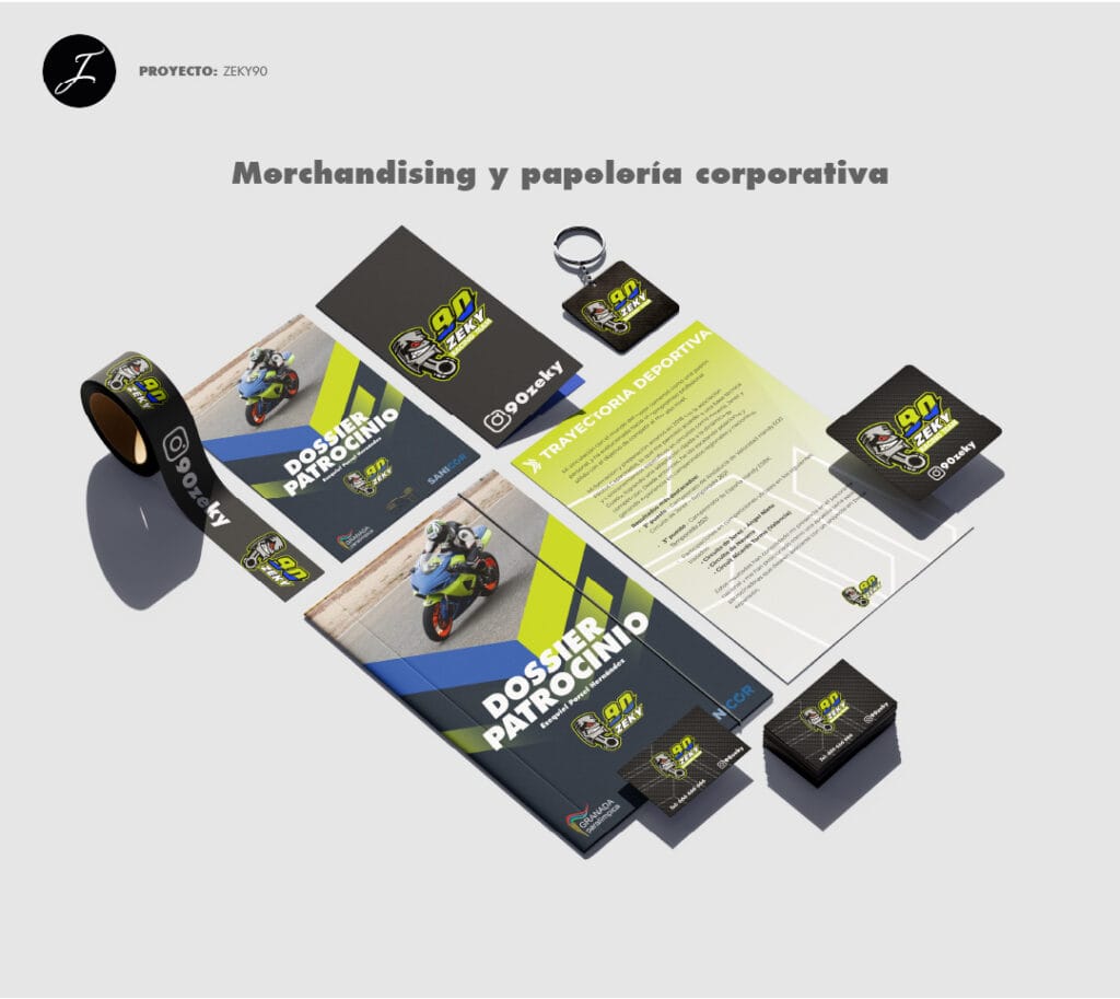 Merchandising y papelería corporativa diseñados para una marca